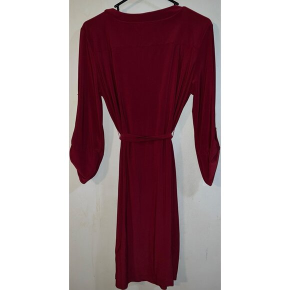 Emma & Michele Burgundy Belted Dress Long Sleeve Zip Front L - Picture 2 of 3
